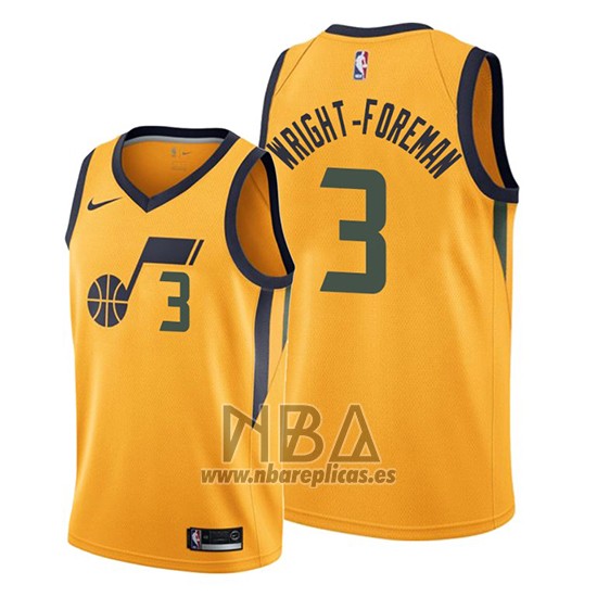 Camiseta Utah Jazz Justin Wright Foreman NO 3 Statement 2019-20 Oro